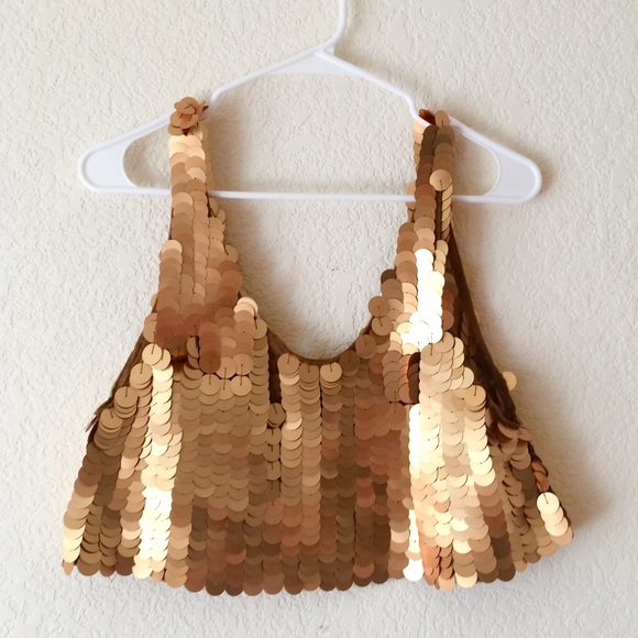 Betsey Johnson Copper Paillette Crop Top