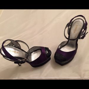 Black and purple platform sandals