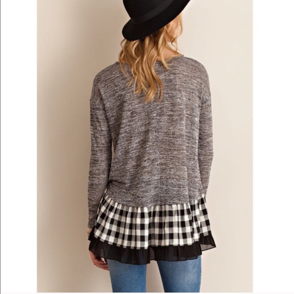 🆕RILEY ruffle plaid sweater top - BLACK - Picture 3 of 4