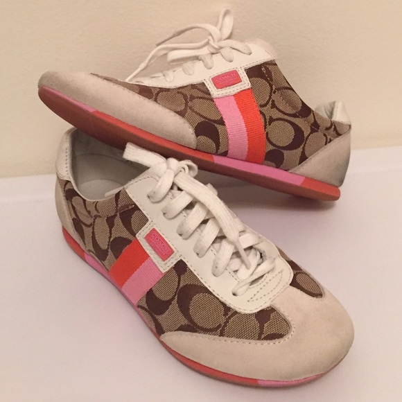 Coach signature sneaker, cream pink orange