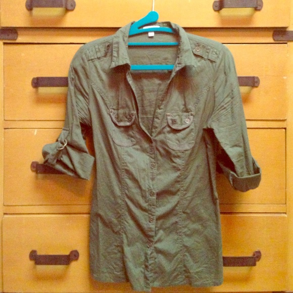 Olive Green Army Style Button Down