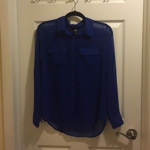 Royal Blue Sheer Rock&Republic Button Down Blouse