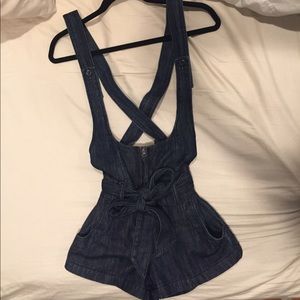 Denim overall shorts