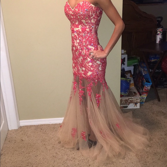 Red designer prom dress