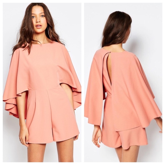 ASOS Pants - NWT ASOS Dusty Pink Playsuit With Cape Sleeves