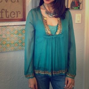 Hale Bob Elizabeth Black Top With Gold Embroidery 05GS2744 BRZ main image 1