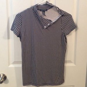 Lauren Houndstooth Print Short Sleeve Top