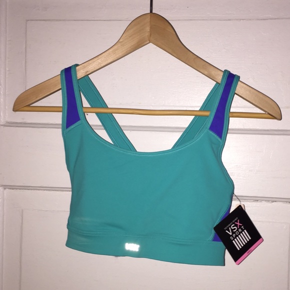Victoria's Secret neon blue/purple sports bra.