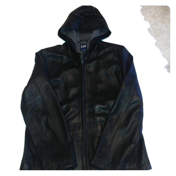 GAP Jackets & Blazers - Black Hooded Leather Jacket