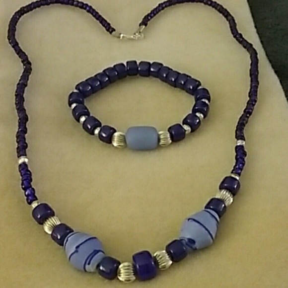 Handmade beaded bracelet and necklace set