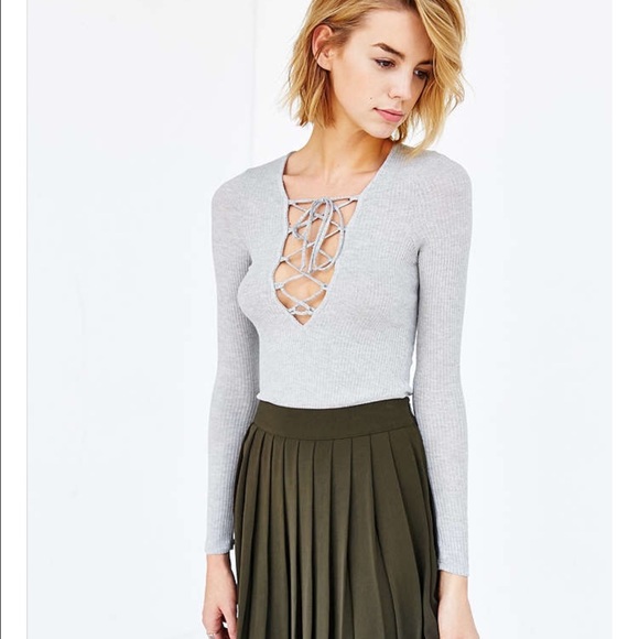 Project Social T Plunge Lace Up Long Sleeve