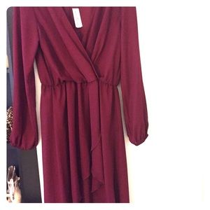 Wrap dress, sheer chiffon, wine color dress SZ L
