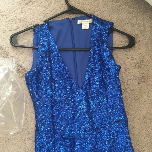SOLD Nasty Gal blue sequin middle slit prom dress - Picture 2 of 4
