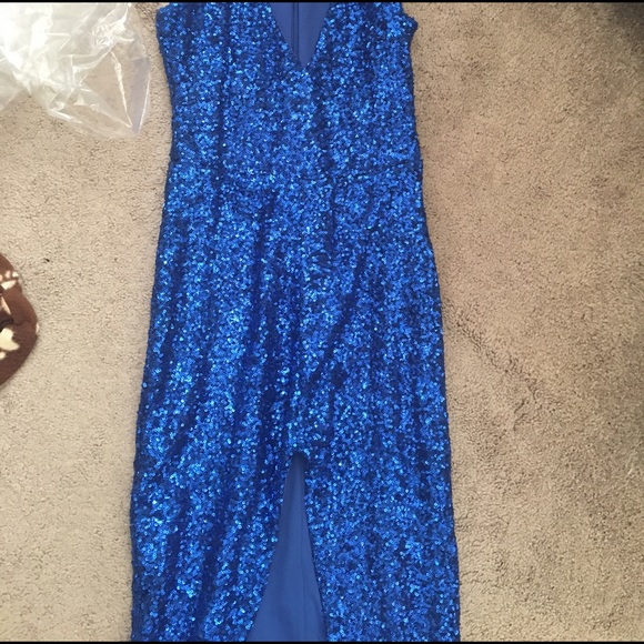 SOLD Nasty Gal blue sequin middle slit prom dress - Picture 4 of 4