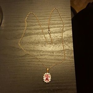 Gold chain necklace w pink/silver pendant