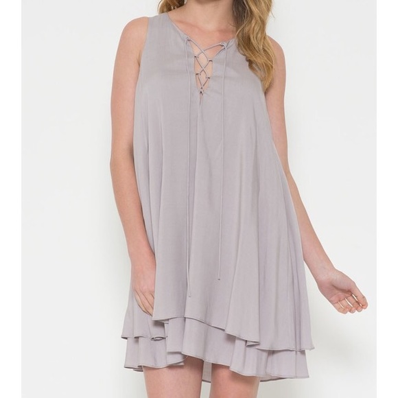 LAST ONE • Gray Lace Up Shift Dress - Picture 3 of 4