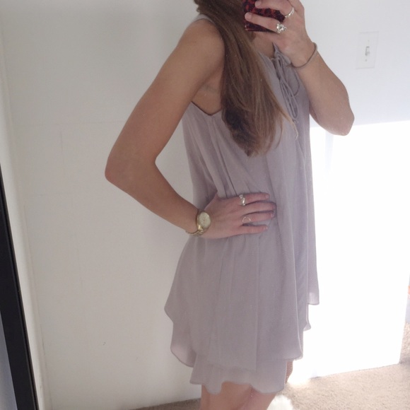 LAST ONE • Gray Lace Up Shift Dress - Picture 4 of 4