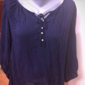 💙Navy Blue, gold button and tie, 3/4 sleeve tunic
