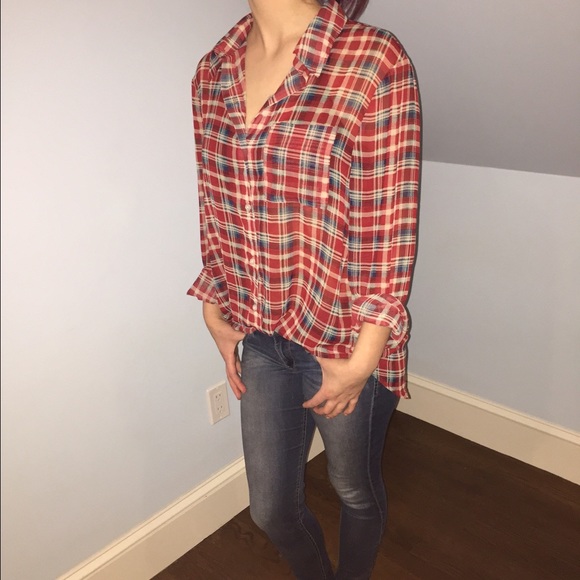 Sheer Plaid Button Down