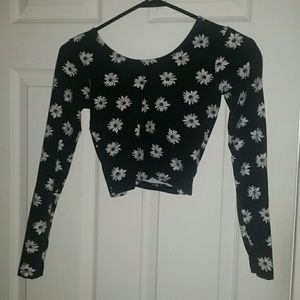 Floral Black and White Crop Top