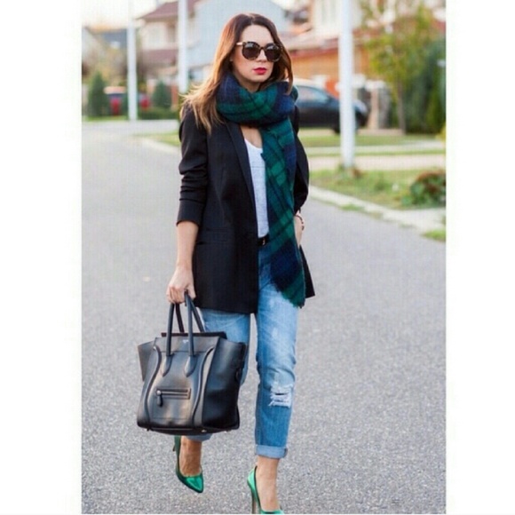 Accessories | Navy & Green tartan blanket scarf - Picture 2 of 4