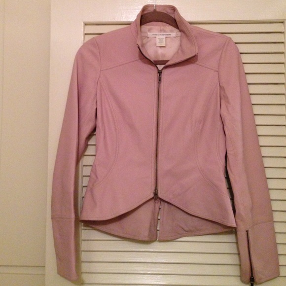 Diane Von Furstenberg Pale Pink Leather Jacket.