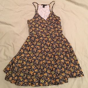 Yellow floral and navy dress