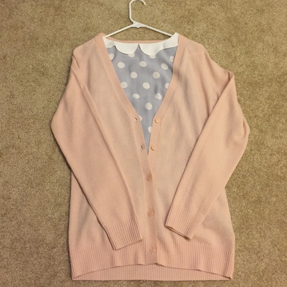 Set: pink cashmere cardigan & blue polkadot top