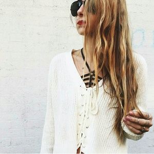 Lace up crop sweater