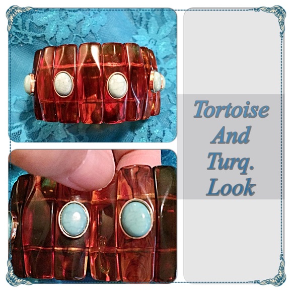 β¨HPβ¨Tortoise Bracelet & Turq.Style Stonesβ¨ - Picture 4 of 4