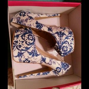 Blue and white high heels