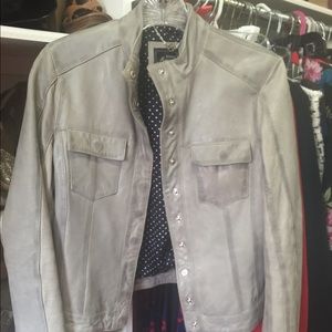 Genuine leather grey fitted jacket