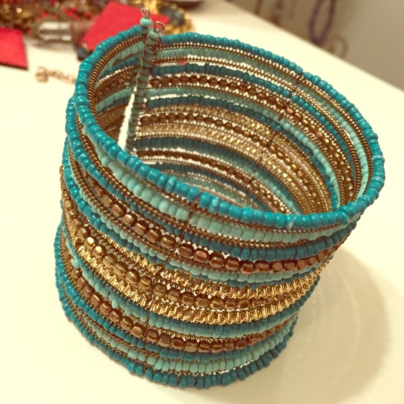 Beaded Cuff in Turquoise and Gold