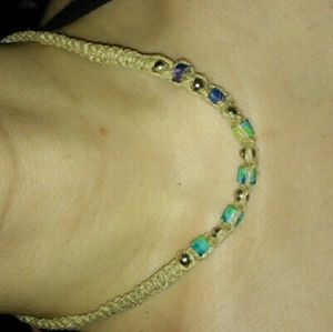 Hemp necklace with healing Crystal beads.