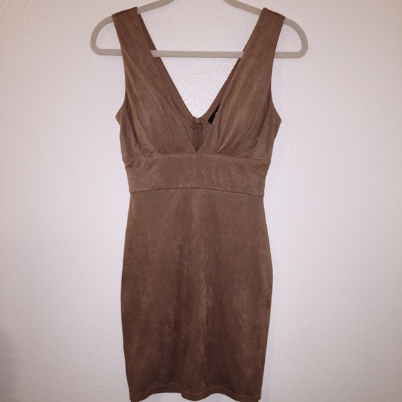 Plunging neckline suede dress