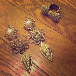 Vintage Earrings & Bow Ring