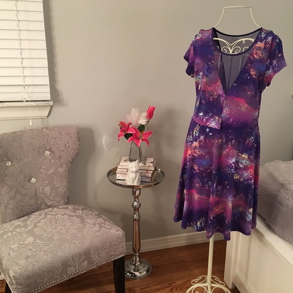 Kimchi Blue Dresses & Skirts - Galaxy print mesh panel skater dress