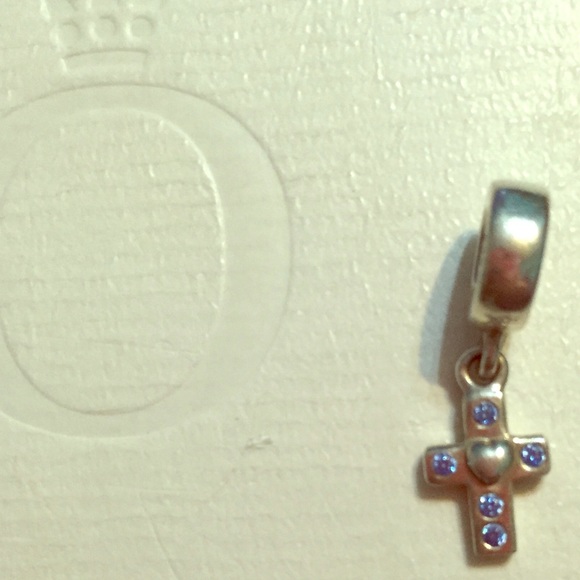 PANDORA cross charm with blue stones