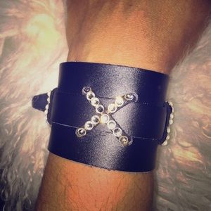 Black Vegan Leather & Crystal Bracelet.