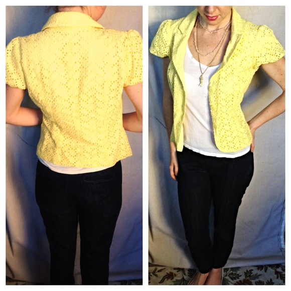 Yellow Blazer Cover Up Jacket with Eyelet Cut Outs