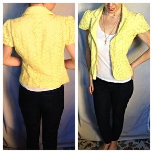 Yellow Blazer Cover Up Jacket with Eyelet Cut Outs