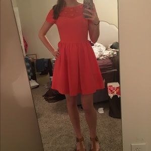 Coral flower cut out dress