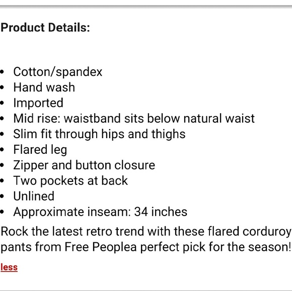 Size 24🔥Free People Jolene Bell Bottom Cords - Picture 4 of 4