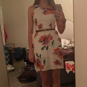 Orange and teal floral dress