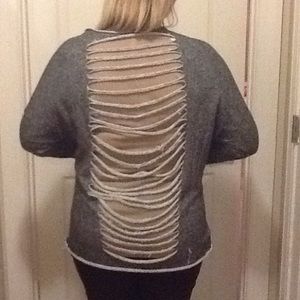 🍀LOOK😀Open shredded back oversized high-low top