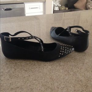 Black silver studded flats