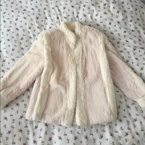 Vintage Cream Light Pink Rabbit Fur jacket coat
