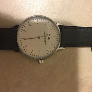 Silver black leather Daniel Wellington watch