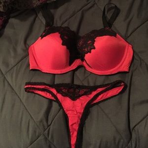 Red and Black lace bra and thong set