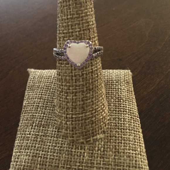 White Lab Opal sterling Silver Ring w/Amethyst CZ